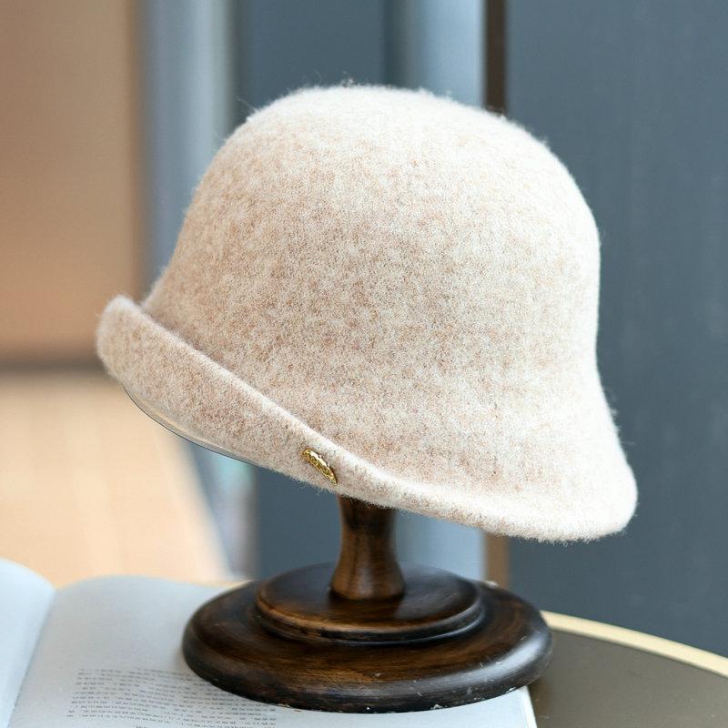 Neuer Woll-Bucket-Hat Damen Herbst und Winter Retro Curling Top Hat Goldstandard Mode Warmer Beckenhut Adult average size von Joom DACH