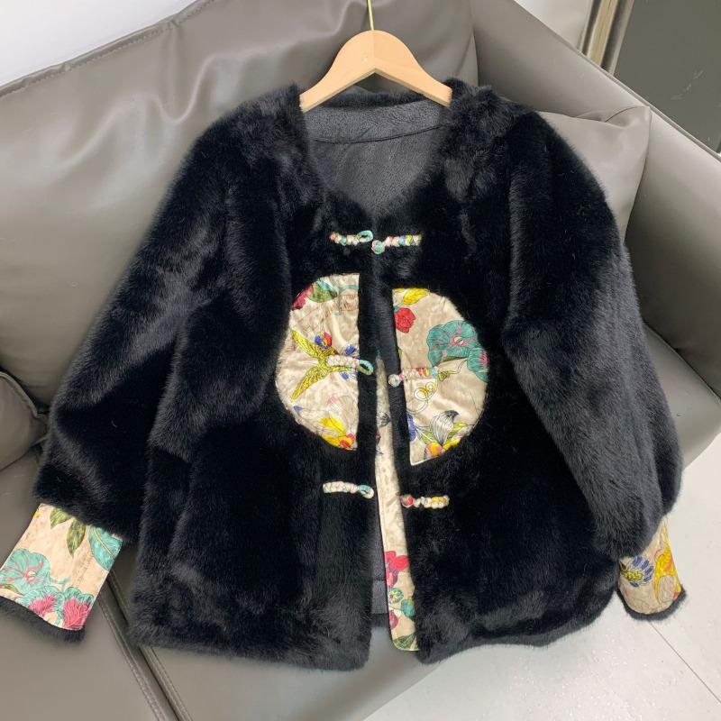 Neuer chinesischer Stil, kurzer Stil, Oberteil, umweltfreundlicher Pelzmantel für Damen one size fits all schwarz von Joom DACH