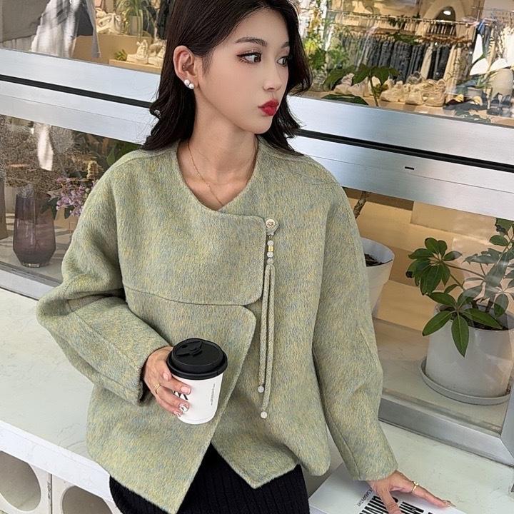 Neuer doppelseitiger Wollmantel im Herbst, kleiner, duftender Kurzmantel, Wollmantel mit lockerem Temperament für Damen M von Joom DACH