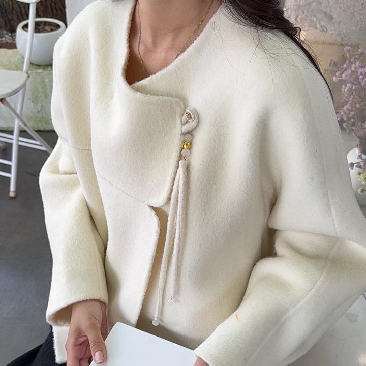 Neuer doppelseitiger Wollmantel im Herbst, kleiner, duftender Kurzmantel, Wollmantel mit lockerem Temperament für Damen M von Joom DACH