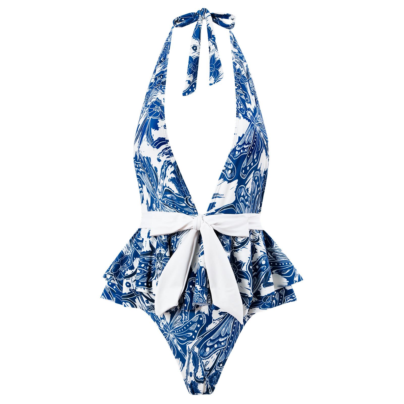 Neuer einteiliger Schwimmanzug mit Trägern für Frauen, enger Badeanzug mit Retro-Print, Chiffon-Anzug mit langem Rock M von Joom DACH