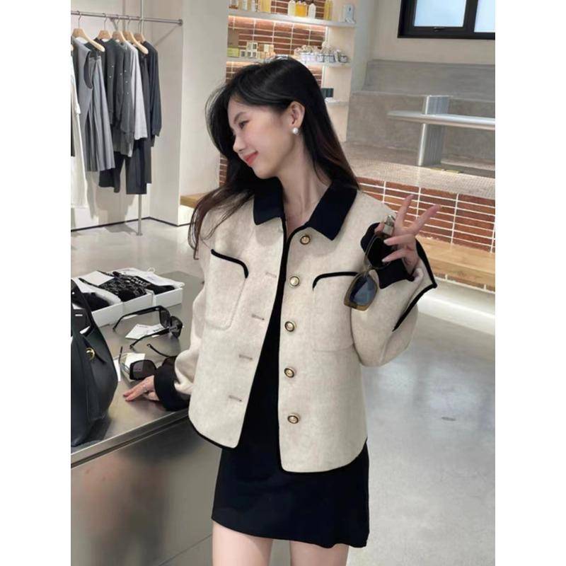 Neuer kleiner Duftstil Kurze Puppe Hals Kontrastfarbe Promi Modisch Temperament Pendeln Einreihiger Wollmantel für Damen M von Joom DACH