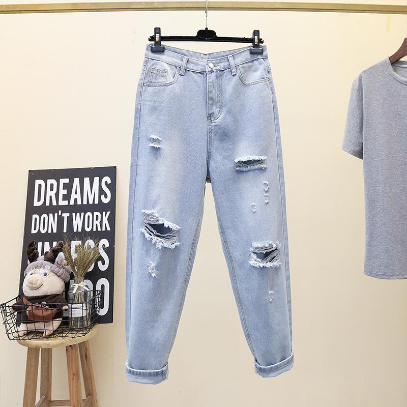Neuer koreanischer Sommerstil Slim und vielseitige Harlan Dad Jeans für Damen Lockere Neun-Punkt Straight Pants Ripped 2XL von Joom DACH