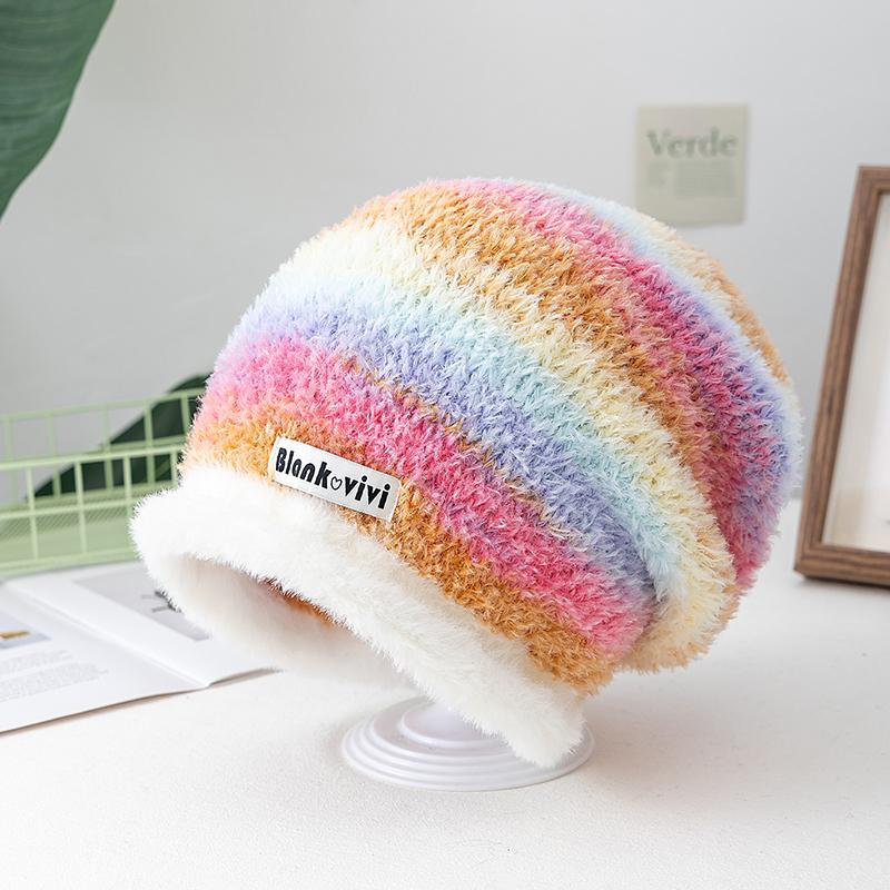 Neuer lockerer Dandy-Hut Lässiger Stil Farbverlaufs-Beanie-Mütze Mode Wintermützen für Damen Streetwear Mehrfarbig Warme Mützen für Mädchen 55cm-60cm von Joom DACH