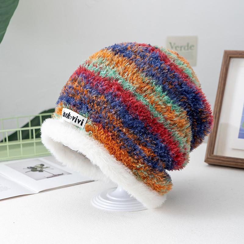 Neuer lockerer Dandy-Hut Lässiger Stil Farbverlaufs-Beanie-Mütze Mode Wintermützen für Damen Streetwear Mehrfarbig Warme Mützen für Mädchen 55cm-60cm von Joom DACH