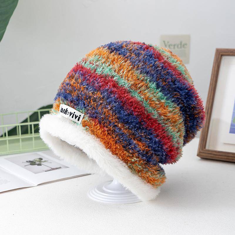 Neuer lockerer Dandy-Hut Lässiger Stil Farbverlaufs-Beanie-Mütze Mode Wintermützen für Damen Streetwear Mehrfarbig Warme Mützen für Mädchen 55cm-60cm von Joom DACH