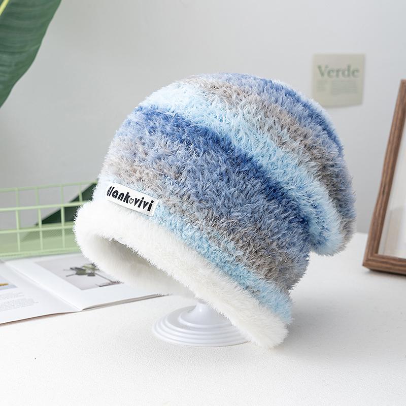 Neuer lockerer Dandy-Hut Lässiger Stil Farbverlaufs-Beanie-Mütze Mode Wintermützen für Damen Streetwear Mehrfarbig Warme Mützen für Mädchen 55cm-60cm von Joom DACH