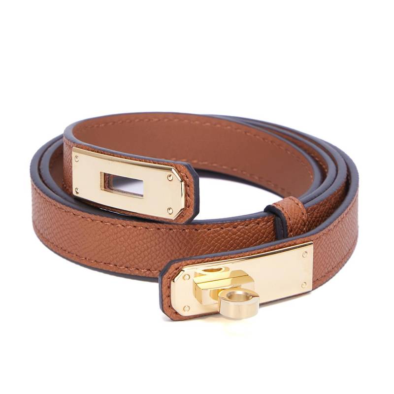 Neuer modischer, schlichter Taillengürtel mit Stahlschnalle für Damen, vielseitig verstellbar, dünner Taillengürtel aus Kopfschichtrindsleder Length 105cm width 1.8cm braun von Joom DACH
