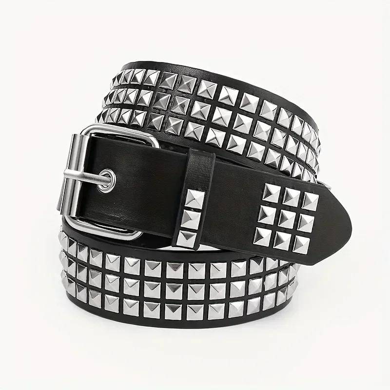 Neuer quadratischer Perlennietengürtel Metallpyramidengürtel Männer und Frauen Punk Hardware Jeansgürtel Y2K Gürtel Designergürtel Damengürtel schwarz von Joom DACH
