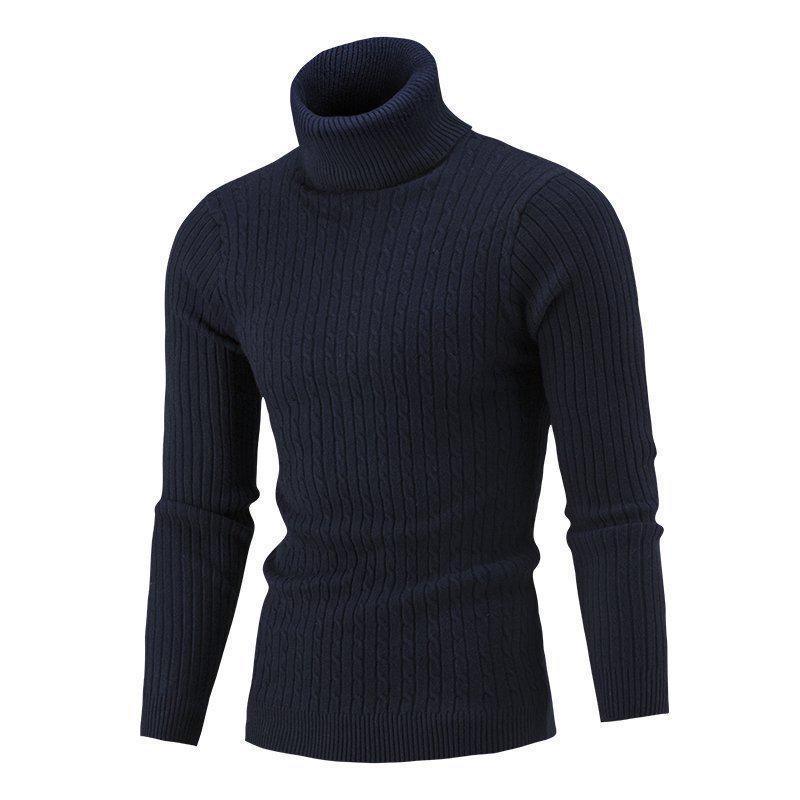 Neuer schmaler Rollkragenpullover für Herren für Herbst und Winter, einfarbige Pullover-Strickware für den grenzüberschreitenden Handel. L navy blau von Joom DACH