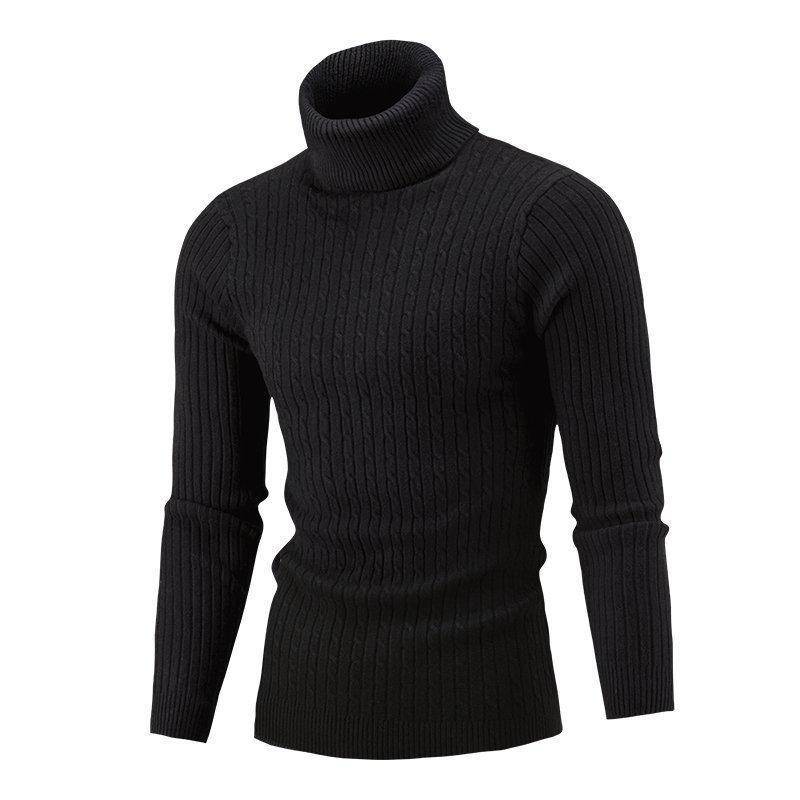 Neuer schmaler Rollkragenpullover für Herren für Herbst und Winter, einfarbige Pullover-Strickware für den grenzüberschreitenden Handel. L schwarz von Joom DACH