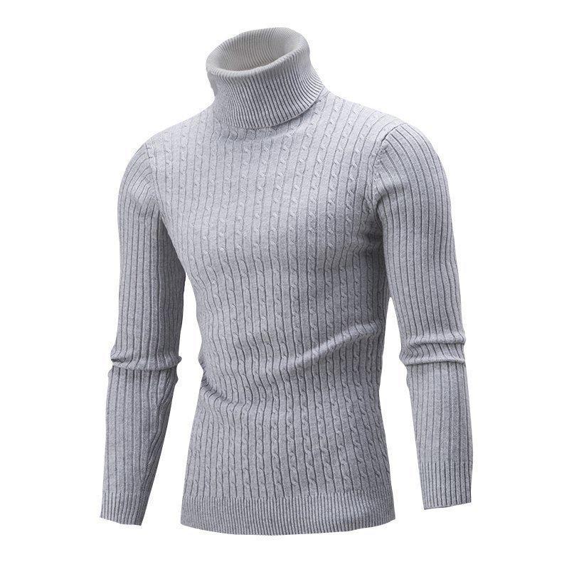 Neuer schmaler Rollkragenpullover für Herren für Herbst und Winter, einfarbige Pullover-Strickware für den grenzüberschreitenden Handel. M graue von Joom DACH