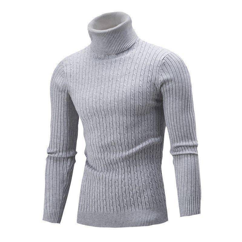 Neuer schmaler Rollkragenpullover für Herren für Herbst und Winter, einfarbige Pullover-Strickware für den grenzüberschreitenden Handel. M graue von Joom DACH