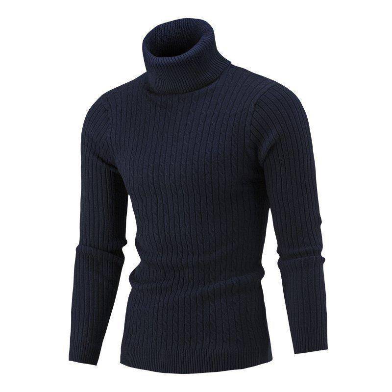 Neuer schmaler Rollkragenpullover für Herren für Herbst und Winter, einfarbige Pullover-Strickware für den grenzüberschreitenden Handel. M navy blau von Joom DACH