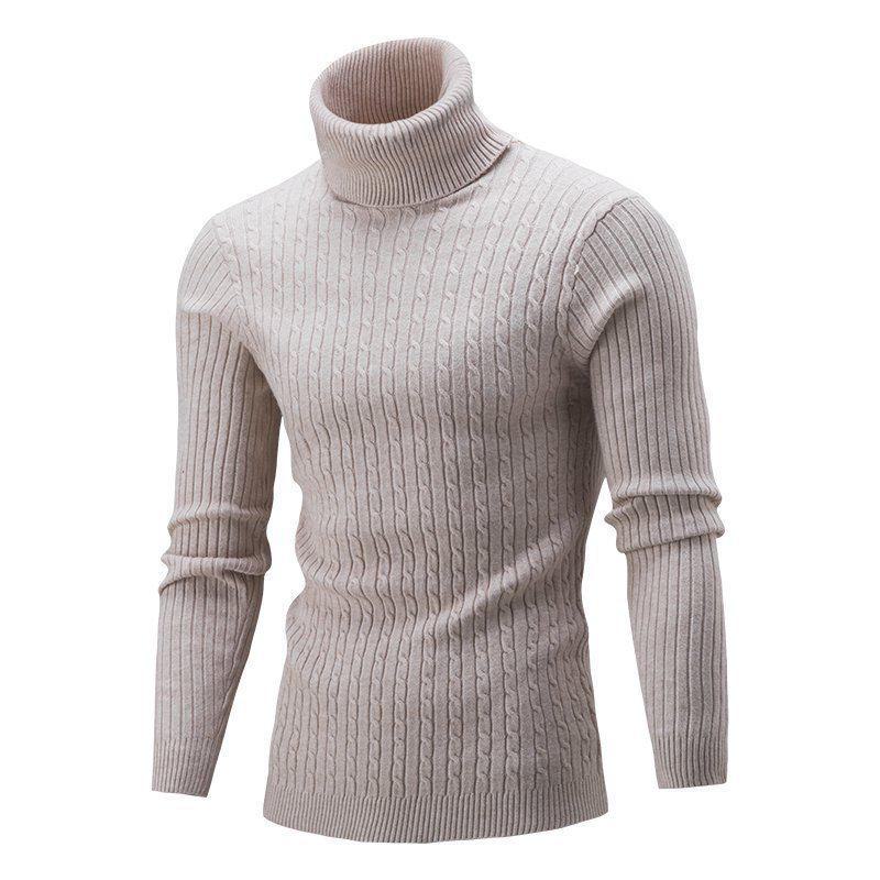 Neuer schmaler Rollkragenpullover für Herren für Herbst und Winter, einfarbige Pullover-Strickware für den grenzüberschreitenden Handel. XL beige von Joom DACH