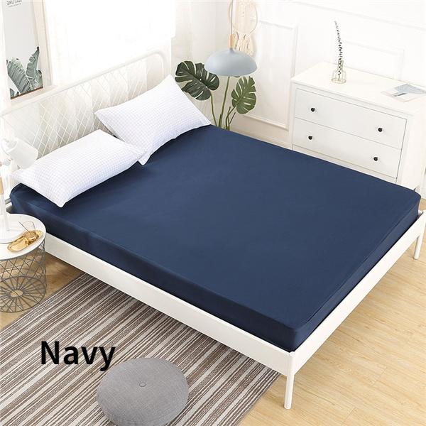 Neuer solider wasserdichter Matratzenschoner mit Gummiband, schleifbar, atmungsaktiv, Bettmatratzenbezug, Baby-Nasstuch, milbenabweisend und waschbar, ohne Kissenbezug Sheet 160X200x30cm dunkelblau von Joom DACH