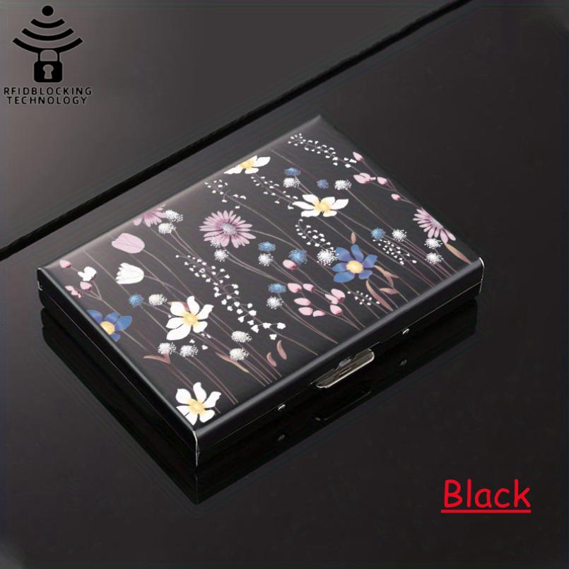Neuer tragbarer Hartschalen-Kreditkartenhalter für 6/8/10 Karten mit RFID-Schutz, Aluminiumlegierung, Kreditkartenetui aus Metall für Damen, vielseitige Aufbewahrungstasche, Tasche mit Blumenmuster 8 card slots 9.7*7.5*2cm schwarz von Joom DACH