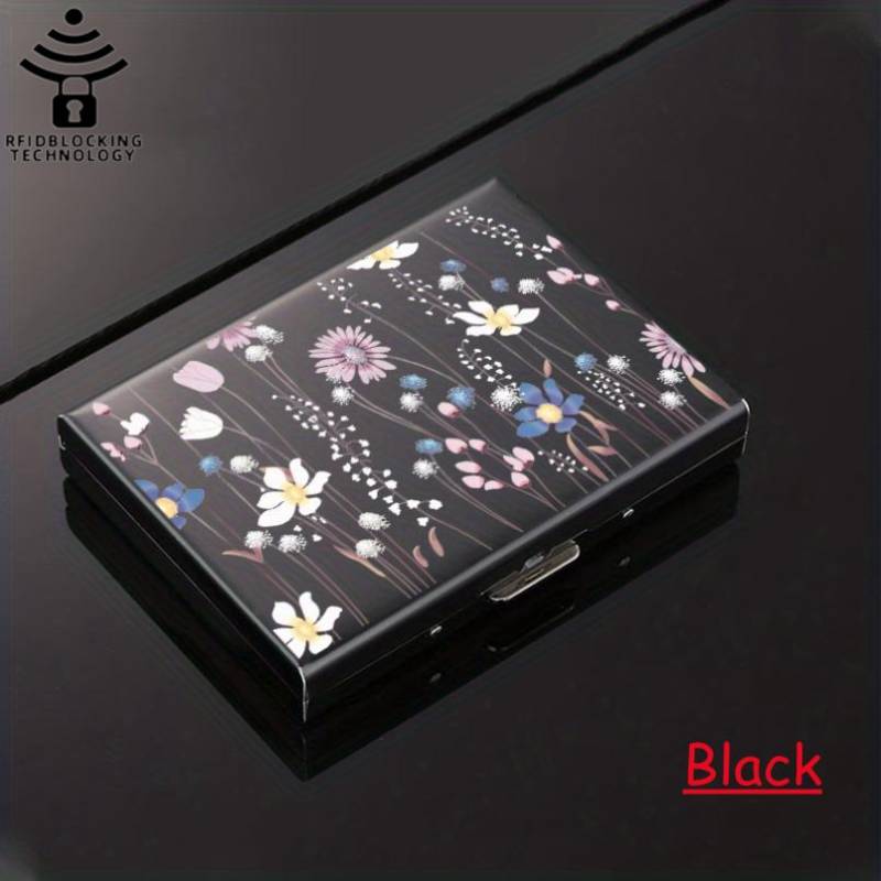 Neuer tragbarer Hartschalen-Kreditkartenhalter für 6/8/10 Karten mit RFID-Schutz, Aluminiumlegierung, Kreditkartenetui aus Metall für Damen, vielseitige Aufbewahrungstasche, Tasche mit Blumenmuster 8 card slots 9.7*7.5*2cm schwarz von Joom DACH