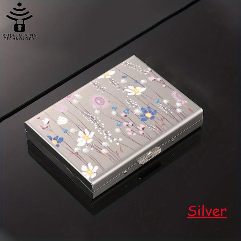 Neuer tragbarer Hartschalen-Kreditkartenhalter für 6/8/10 Karten mit RFID-Schutz, Aluminiumlegierung, Kreditkartenetui aus Metall für Damen, vielseitige Aufbewahrungstasche, Tasche mit Blumenmuster 10 card slots 10*7.5*2cm von Joom DACH