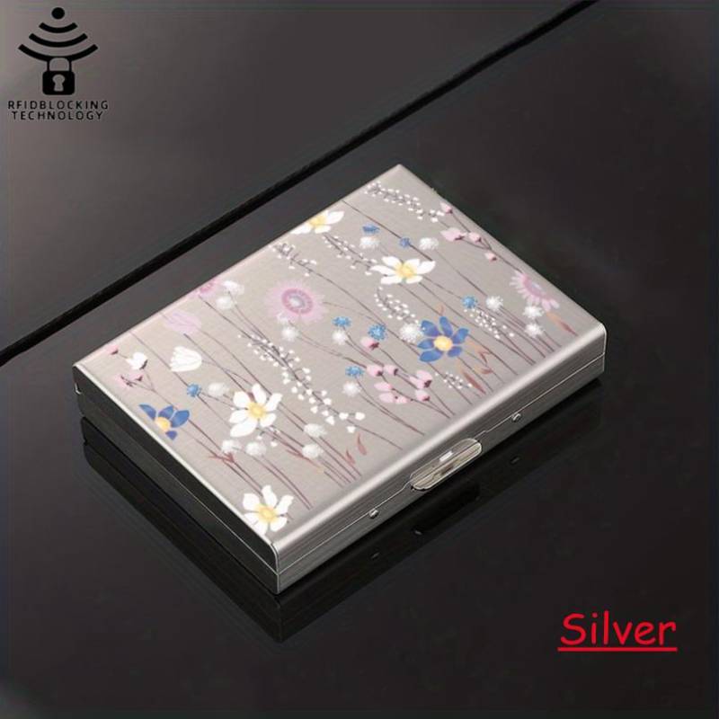 Neuer tragbarer Hartschalen-Kreditkartenhalter für 6/8/10 Karten mit RFID-Schutz, Aluminiumlegierung, Kreditkartenetui aus Metall für Damen, vielseitige Aufbewahrungstasche, Tasche mit Blumenmuster 10 card slots 10*7.5*2cm von Joom DACH