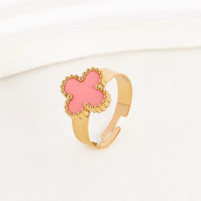 Neuer vierblättriger Kleeblatt-Ring aus Titanstahl für Damen, offener, verstellbarer Ring, kein Farbverlust, Damenring Opening adjustable rosa von Joom DACH