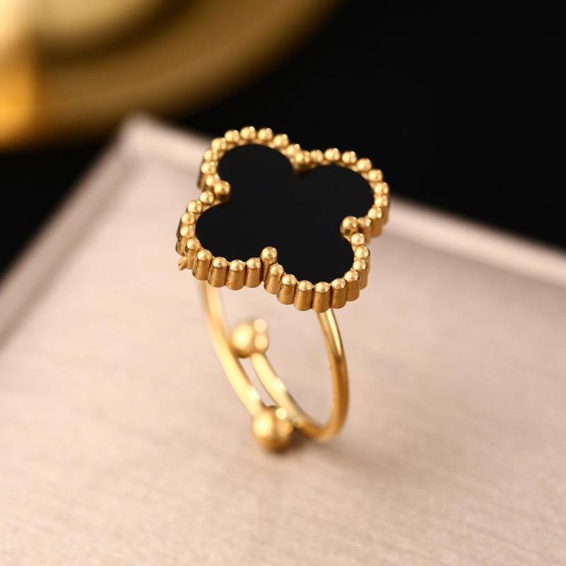 Neuer vierblättriger Kleeblatt-Ring aus Titanstahl mit Perlmuttverzierung für Damen, verstellbarer Fingerring, kleines Design, Zeigefingerring von Joom DACH