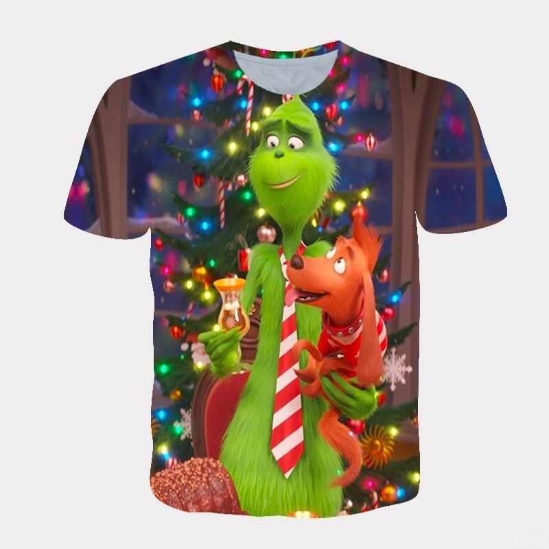 Neues 2025 Weihnachten Cartoon Grünes Fellmonster 3D Gedruckt Herren Kurzarm Grinch L von Joom DACH