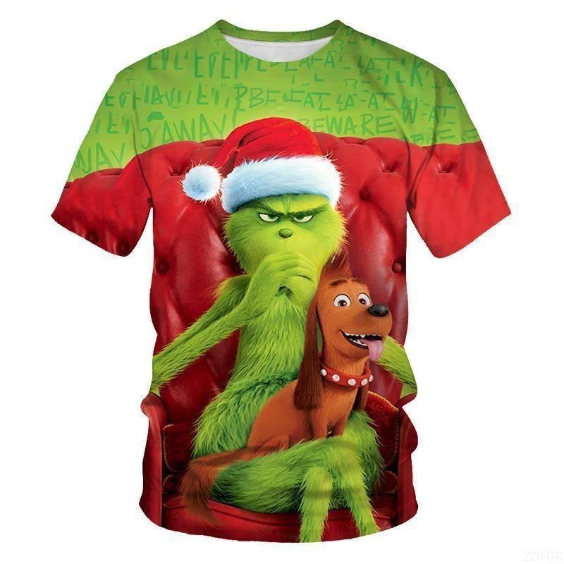 Neues 2025 Weihnachten Cartoon Grünes Fellmonster 3D Gedruckt Herren Kurzarm Grinch L von Joom DACH