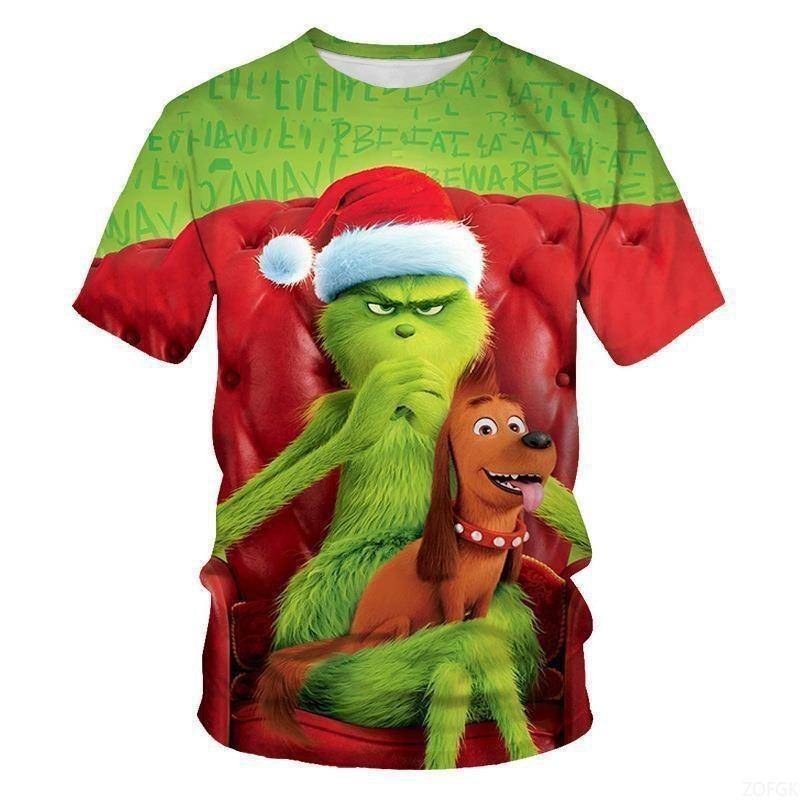 Neues 2025 Weihnachten Cartoon Grünes Fellmonster 3D Gedruckt Herren Kurzarm Grinch L von Joom DACH