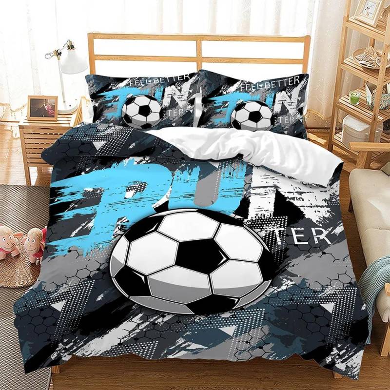 Neues 3D Fußball Bettwäscheset Beliebter Fußball Weiche Mikrofaser Bettwäsche mit Kissenbezug Queen King Einzelgröße Bettbezugsets EU single(135x200cm) von Joom DACH