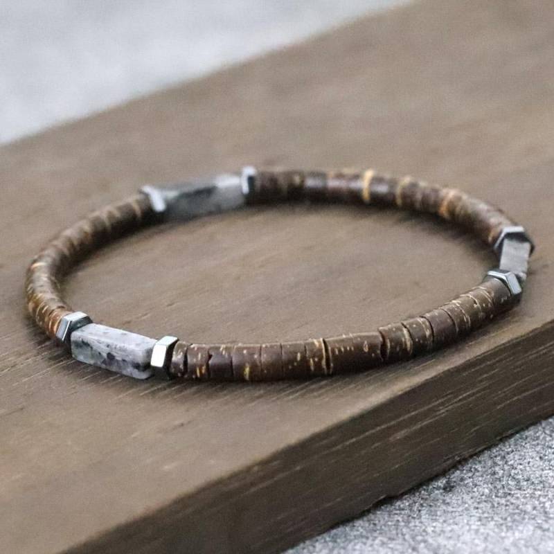 Neues Armband aus natürlicher Kokosnussschale für Männer, Premium-Tigeraugen, schwarzer Blitz-Edelstein, Stretch-Perlenarmband, Yoga-Holzarmband von Joom DACH