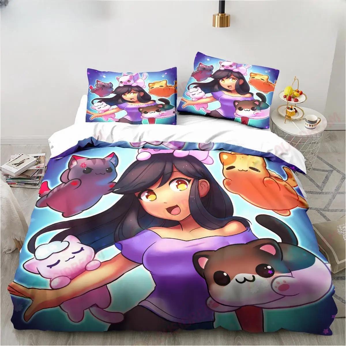 Neues Bettwäscheset mit Cartoon-Spiel „Süßer Aphmau mit Flügeln“, Bettlaken, Kingsize, Twin, Double, Kinderbettwäscheset, Bettbezug aus Mikrofaser oder Polyester EU single(135x200cm) von Joom DACH