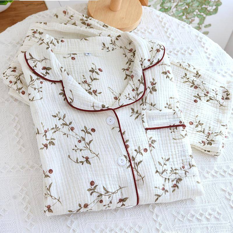 Neues Damen-Pyjama-Set für Frühling und Herbst 100% Baumwollkrepp Lange Ärmel Lange Hose Cardigan Niedlich 2XL weiß von Joom DACH