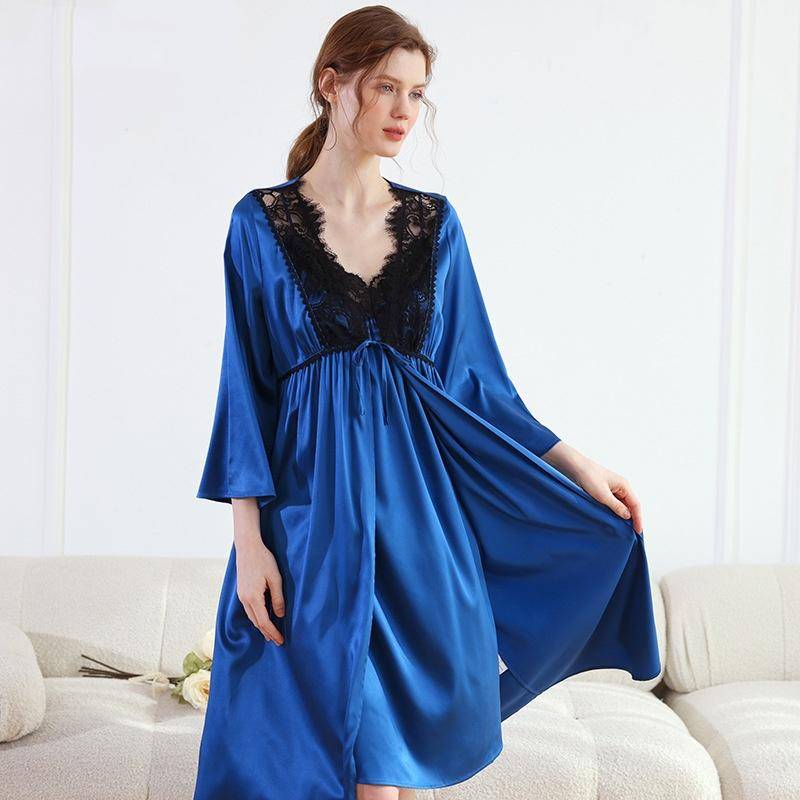 Neues Design Naturseide Damen Schlafanzüge Roben Atmungsaktive Spitze Hauskleidung Kleid 100% Maulbeerseide Nachtwäsche Damen Nachthemden M von Joom DACH