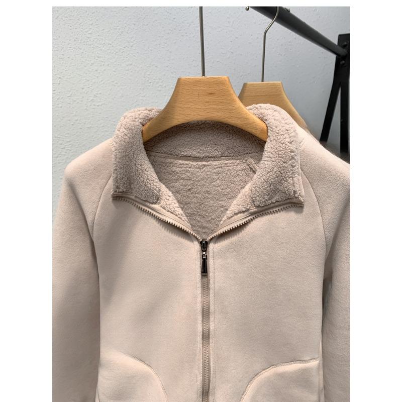 Neues Fleece-Sweatshirt mit Reißverschluss ohne Mütze für Damen im Herbst und Winter, lockere, lässige, warme Jacke in Milch-Aprikosen-Farbe 3XL von Joom DACH