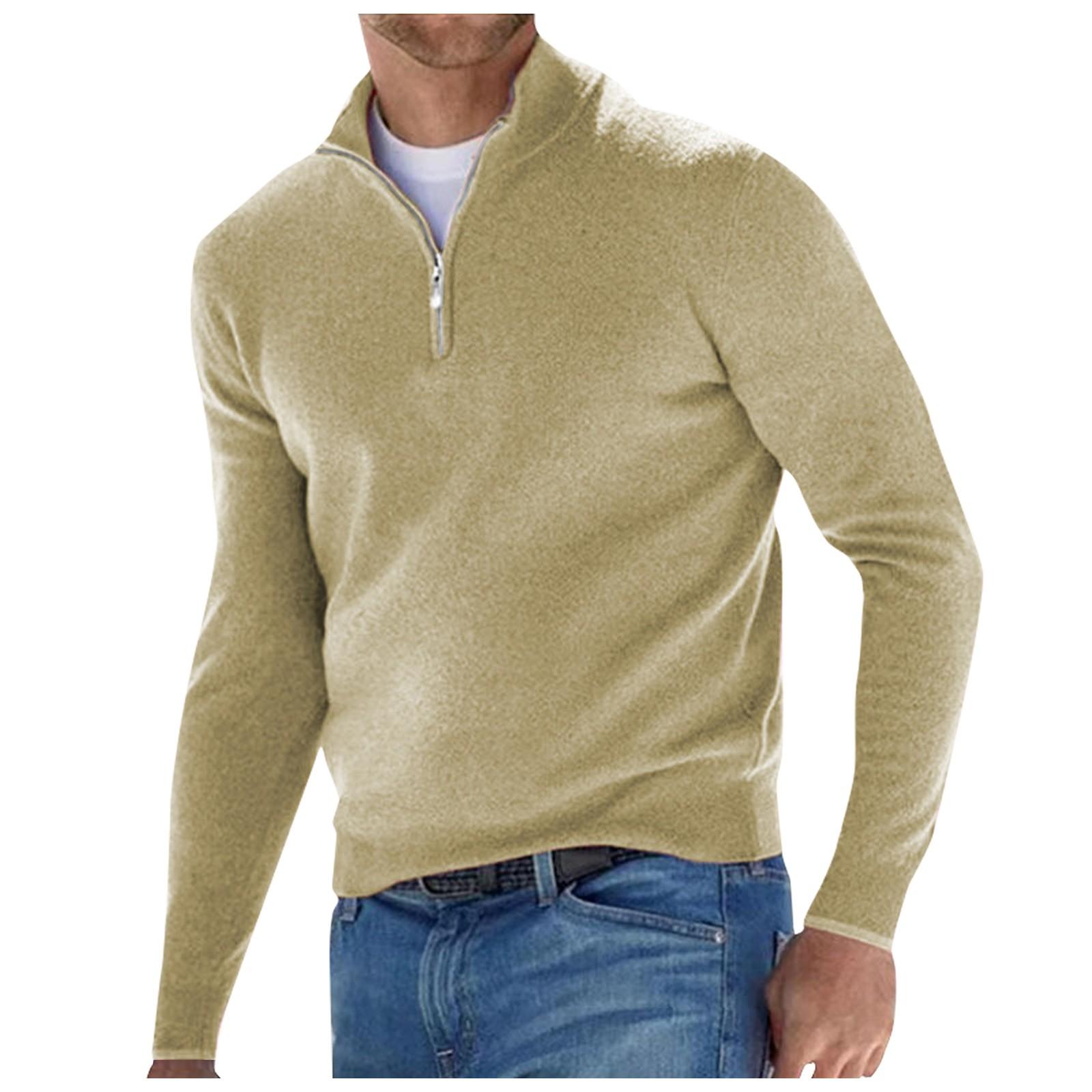 Neues Herbst-Langarm-Plüsch-Reißverschluss-V-Ausschnitt-Männer-Casual-Top-Poloshirt M khaki von Joom DACH