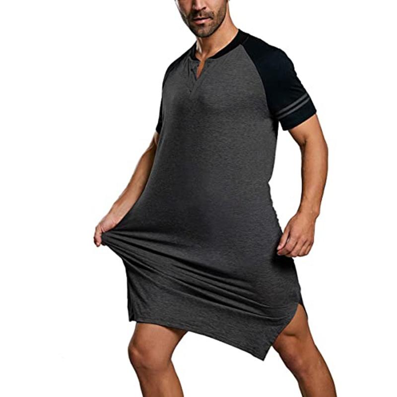 Neues Herren-Nachthemd, kurzärmelig, Nachthemd, Nachtwäsche, Herren, übergroß, Komfort, Baumwolle, Nachtwäsche, Oberteile 2XL grau von Joom DACH