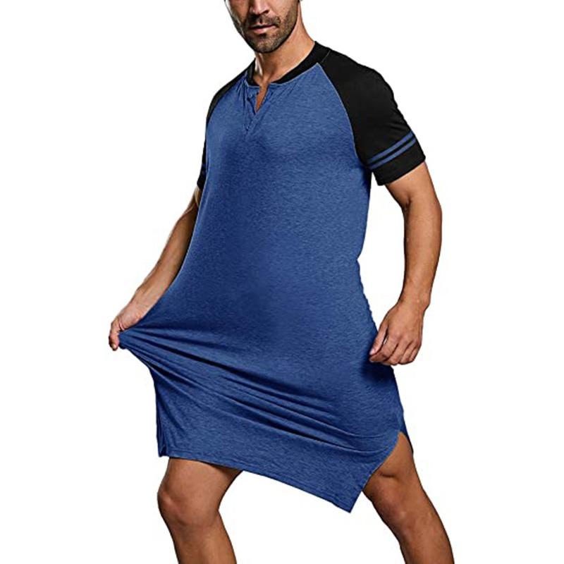 Neues Herren-Nachthemd, kurzärmelig, Nachthemd, Nachtwäsche, Herren, übergroß, Komfort, Baumwolle, Nachtwäsche, Oberteile 5XL von Joom DACH