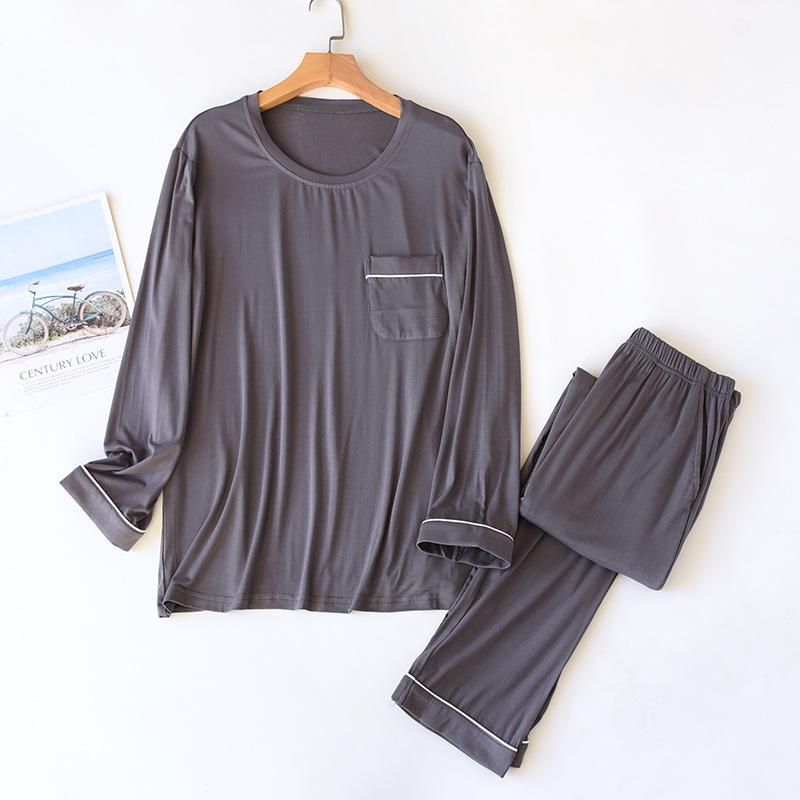 Neues Herren-Pyjama-Set für Frühling und Herbst, modal, mit langen Ärmeln und Hose, zweiteilig, lockerer Übergrößen-Schlafanzug für Männer, Nachtwäsche 2XL von Joom DACH