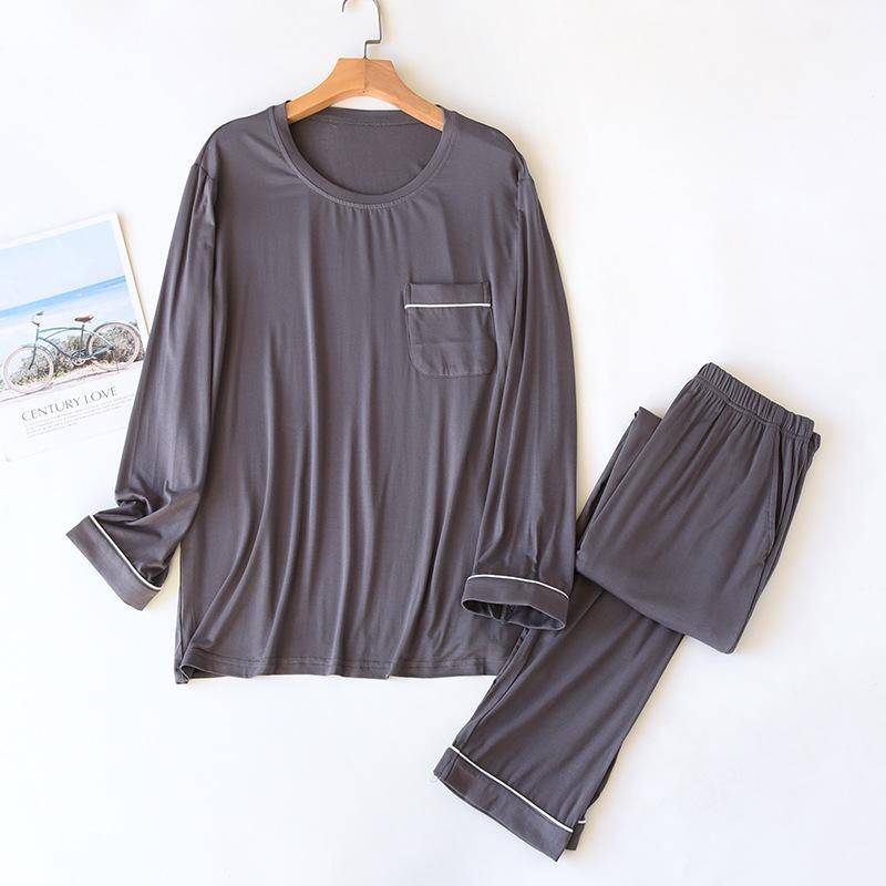 Neues Herren-Pyjama-Set für Frühling und Herbst, modal, mit langen Ärmeln und Hose, zweiteilig, lockerer Übergrößen-Schlafanzug für Männer, Nachtwäsche 2XL von Joom DACH