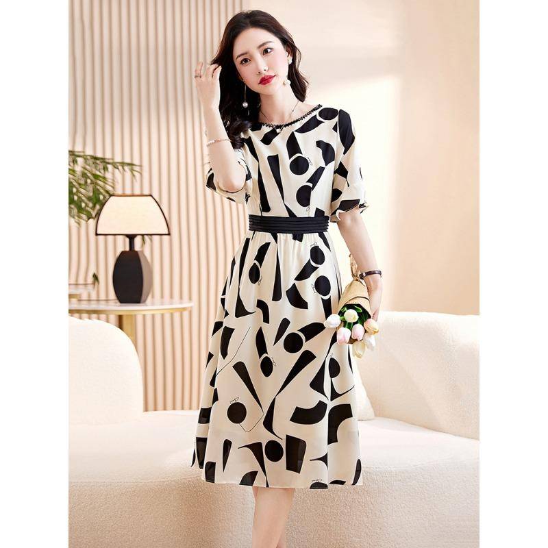 Neues Kleid im französischen Stil für den Sommer und neuer Stil für kleine Prominente, die schlank aussehen, und Rock mit schmalem Print 2XL schwarz von Joom DACH