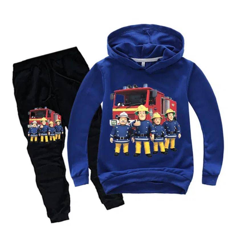 Neues Kleiderset Ein Rettungsteam Feuerwehrmann Sam Kinder Trainingsanzug Kinderbekleidung Anzug Jungen und Mädchen Kapuzenpullover + Hose 100CM blau von Joom DACH