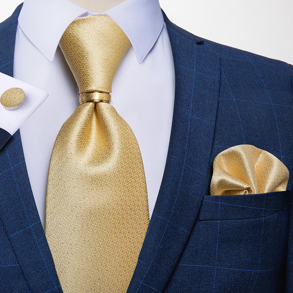 Neues Krawatten-Set für Herren, einfarbige Krawatte, Seidenkrawatte, Einstecktuch, Manschettenknöpfe, Ring für Hochzeit und Business 7024 von Joom DACH