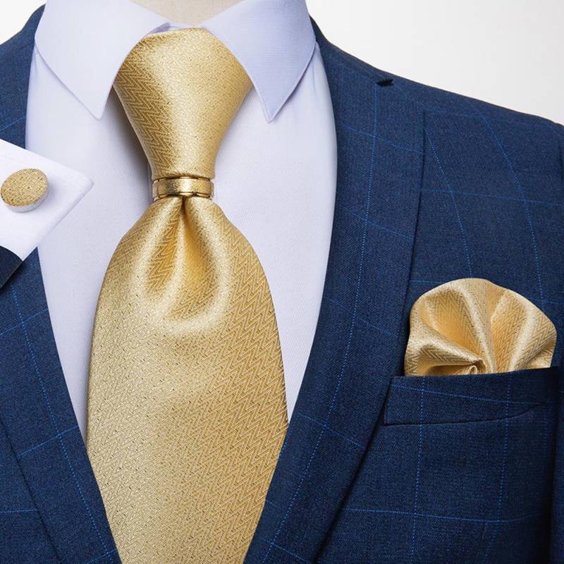 Neues Krawatten-Set für Herren, einfarbige Krawatte, Seidenkrawatte, Einstecktuch, Manschettenknöpfe, Ring für Hochzeit und Business 7024 von Joom DACH