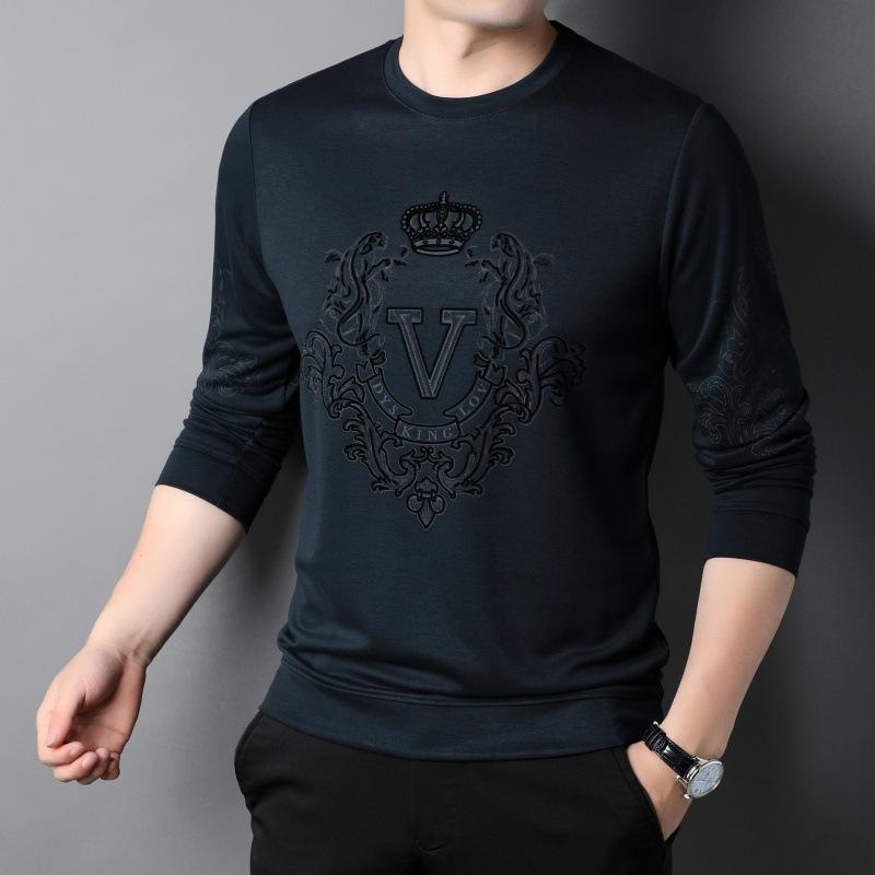 Neues Langarm-T-Shirt für Herren, Poloshirt, lässiger Trend, Papas Frühling, Rundhalsausschnitt, einfarbiges Hemd L von Joom DACH