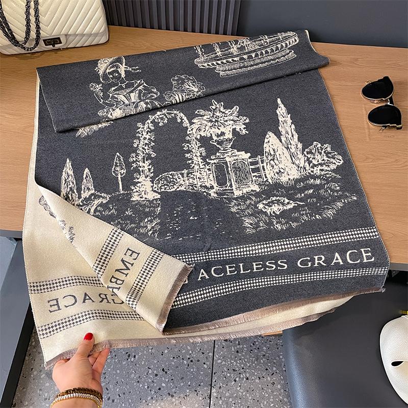 Neues Luxusdesign, zweiseitige Kaschmirschals für den Winter, edles Herrenhaus, Jacquard, dickes Wickeltuch für Damen, Pashmina-Schal aus Wolle von Joom DACH