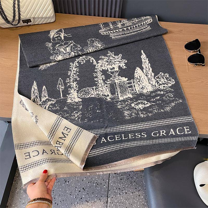 Neues Luxusdesign, zweiseitige Kaschmirschals für den Winter, edles Herrenhaus, Jacquard, dickes Wickeltuch für Damen, Pashmina-Schal aus Wolle von Joom DACH