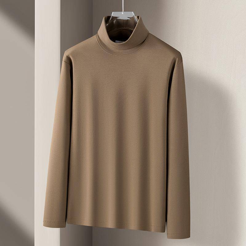 Neues Rollkragenhemd aus merzerisierter Baumwolle mit flüssigem Ammoniak für Herren, antistatisches Langarm-T-Shirt für Herbst und Winter mit mittlerem Kragen oben 2XL von Joom DACH