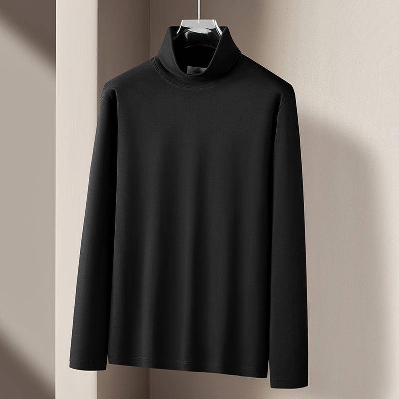 Neues Rollkragenhemd aus merzerisierter Baumwolle mit flüssigem Ammoniak für Herren, antistatisches Langarm-T-Shirt für Herbst und Winter mit mittlerem Kragen oben 4XL schwarz von Joom DACH