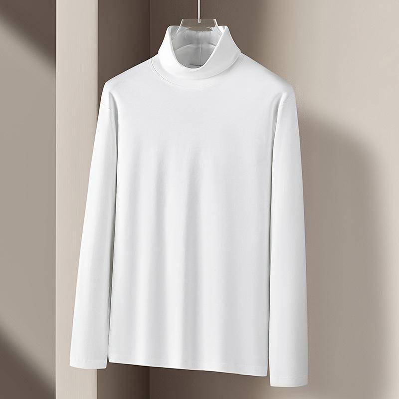 Neues Rollkragenhemd aus merzerisierter Baumwolle mit flüssigem Ammoniak für Herren, antistatisches Langarm-T-Shirt für Herbst und Winter mit mittlerem Kragen oben 4XL weiß von Joom DACH